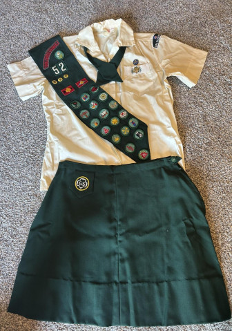 Girl Scout Shirt, Badge Sash, and Skirt